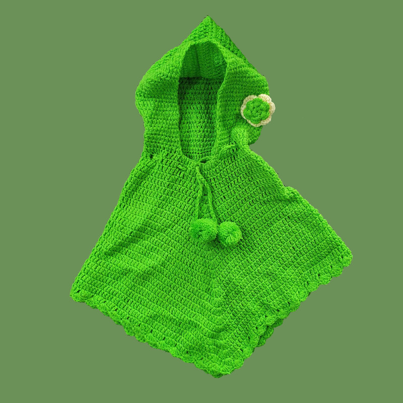 Girls' Hand-Knitted Acrylic Poncho With Hat| Warm & Washable | Hastakala Nepal