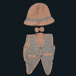 Handmade Ashcoat Set for Boys (1-6 Years) | Artisan-Knitted Coat, Hat & Bow Tie | Hastakala Nepal