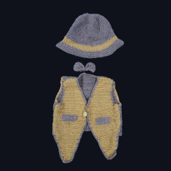 Handmade Ashcoat Set for Boys (1-6 Years) | Artisan-Knitted Coat, Hat & Bow Tie | Hastakala Nepal